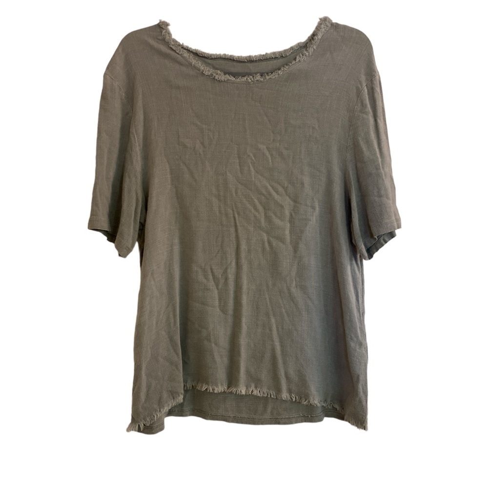 RAQUEL ALLEGRA / Grey fray distressed Raw Hem Blouse Short Sleeve Top Medium 2